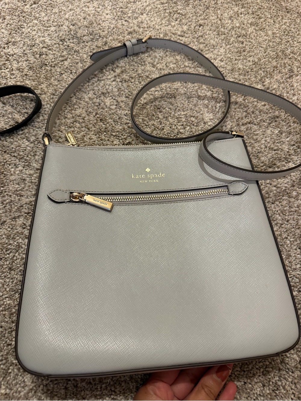 kate spade Light Gray Saffiano Leather Crossbody Bag with Gold Hardware